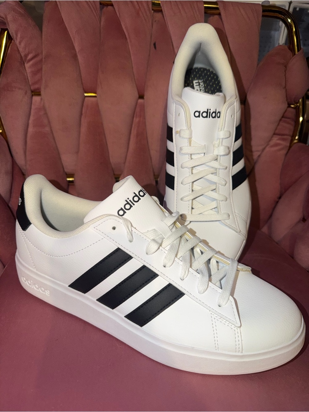 adidas White Sneakers with Black Three-Stripes